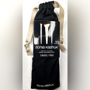 New Sonia Kashuk Essential Collection Travel Mini Brush Set 3 Brushes 1 Pouch
